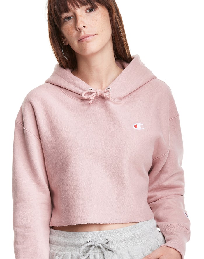 Champion Womens Hoodie NZ - Reverse Weave Cropped Cut-Off C Logo Beige ( 0592-ELIOV )